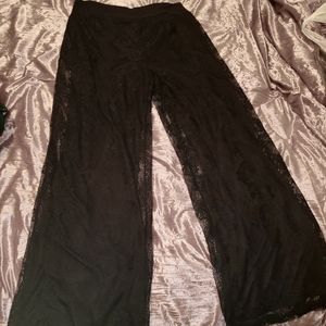 Black lace wide leg pants
